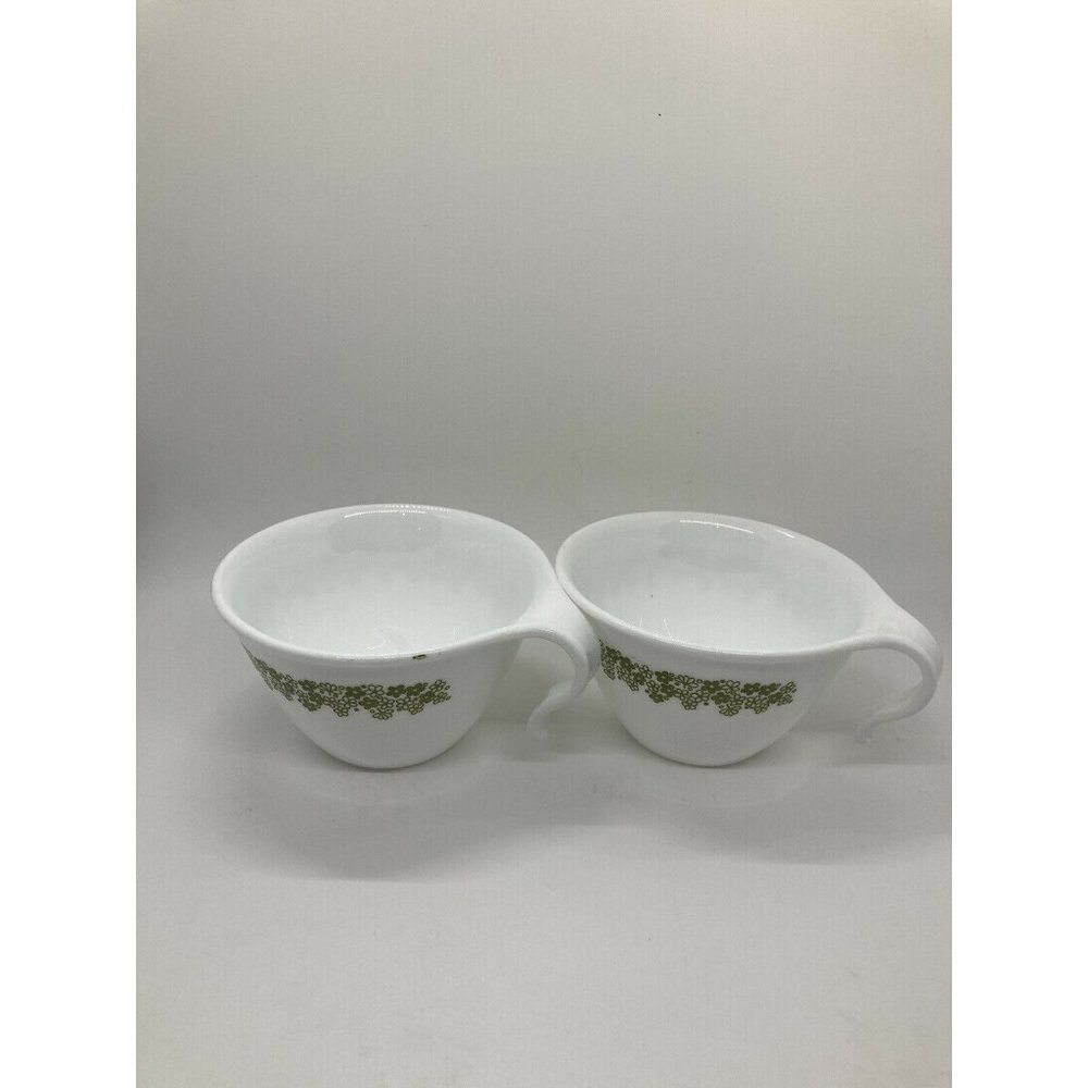 Set 2 Vintage Corelle Corning Ware Crazy Daisy Olive Green Spring Flower Tea Cup